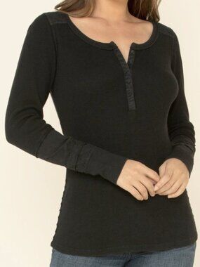 Idyllwind Fueled by Miranda Lambert black waffle knit thermal henley top